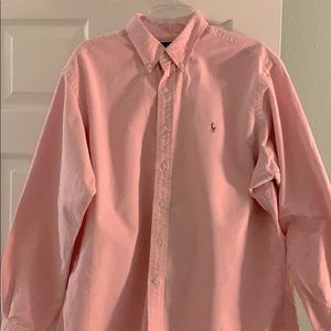 Pink men’s dress shirt soft, polo by Ralph Lauren.